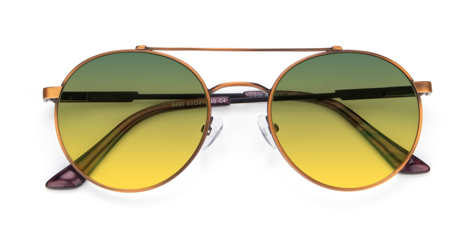 Folded Front of 9490 in Antique Bronze with Green / Yellow Gradient Lenses