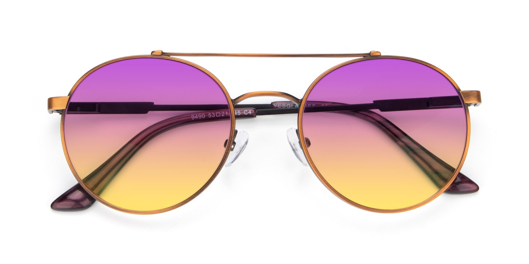 Folded Front of 9490 in Antique Bronze with Purple / Yellow Gradient Lenses