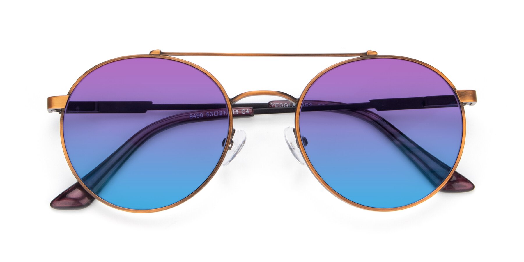 Folded Front of 9490 in Antique Bronze with Purple / Blue Gradient Lenses
