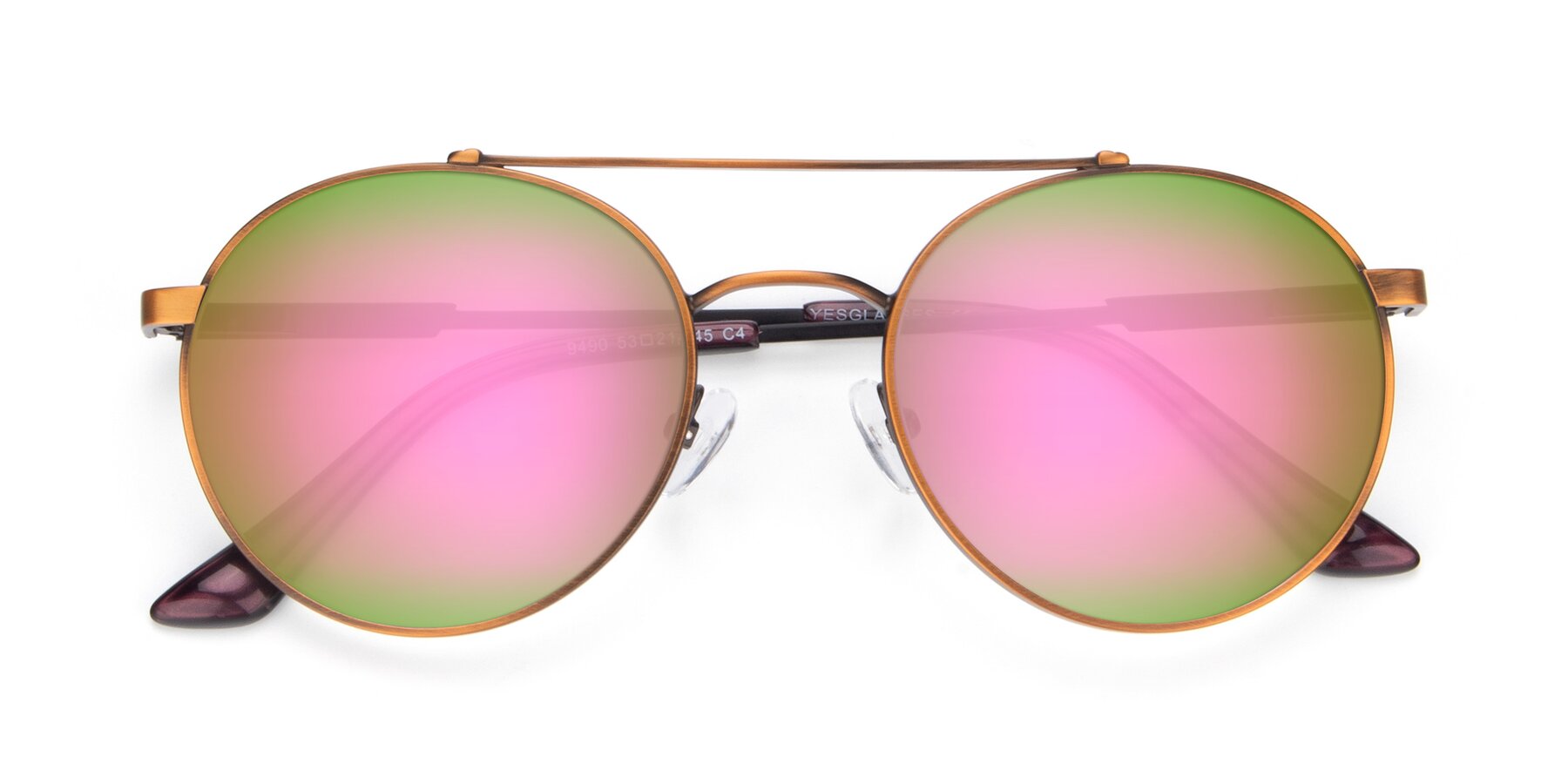 Folded Front of 9490 in Antique Bronze with Pink Mirrored Lenses