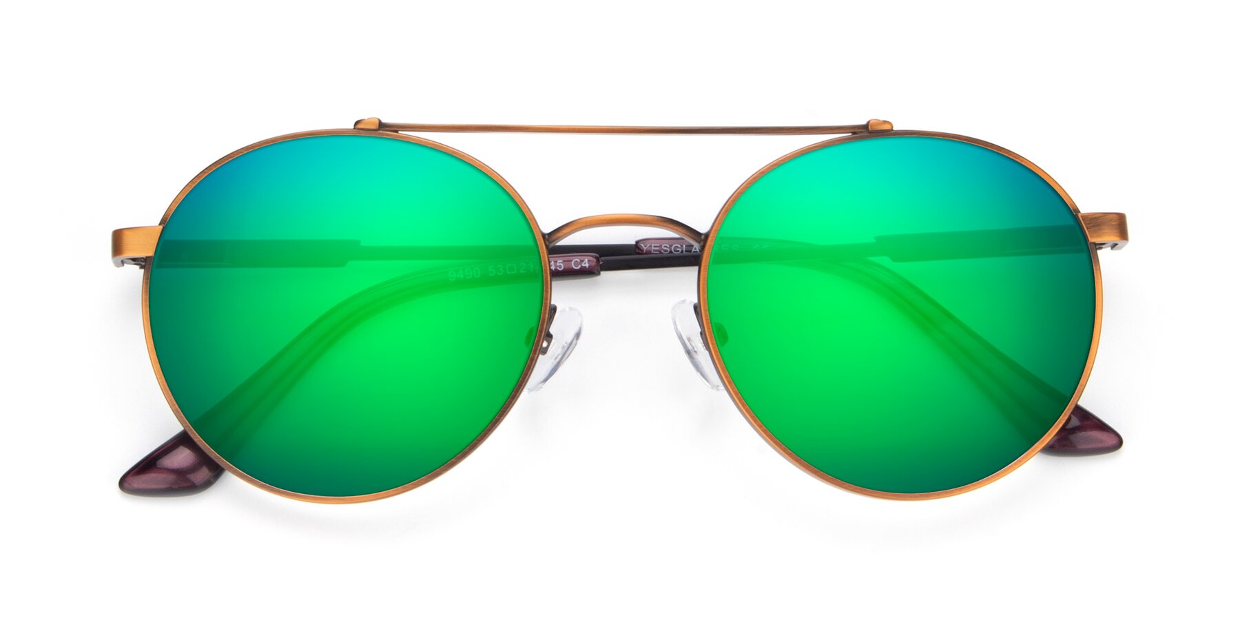 Folded Front of 9490 in Antique Bronze with Green Mirrored Lenses