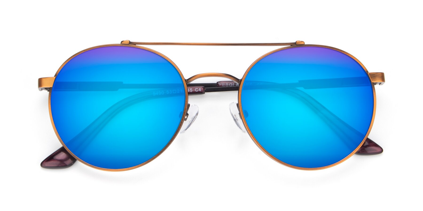 Folded Front of 9490 in Antique Bronze with Blue Mirrored Lenses