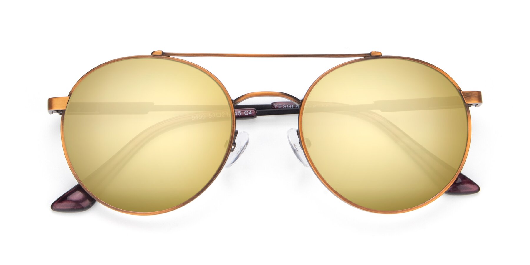 Folded Front of 9490 in Antique Bronze with Gold Mirrored Lenses