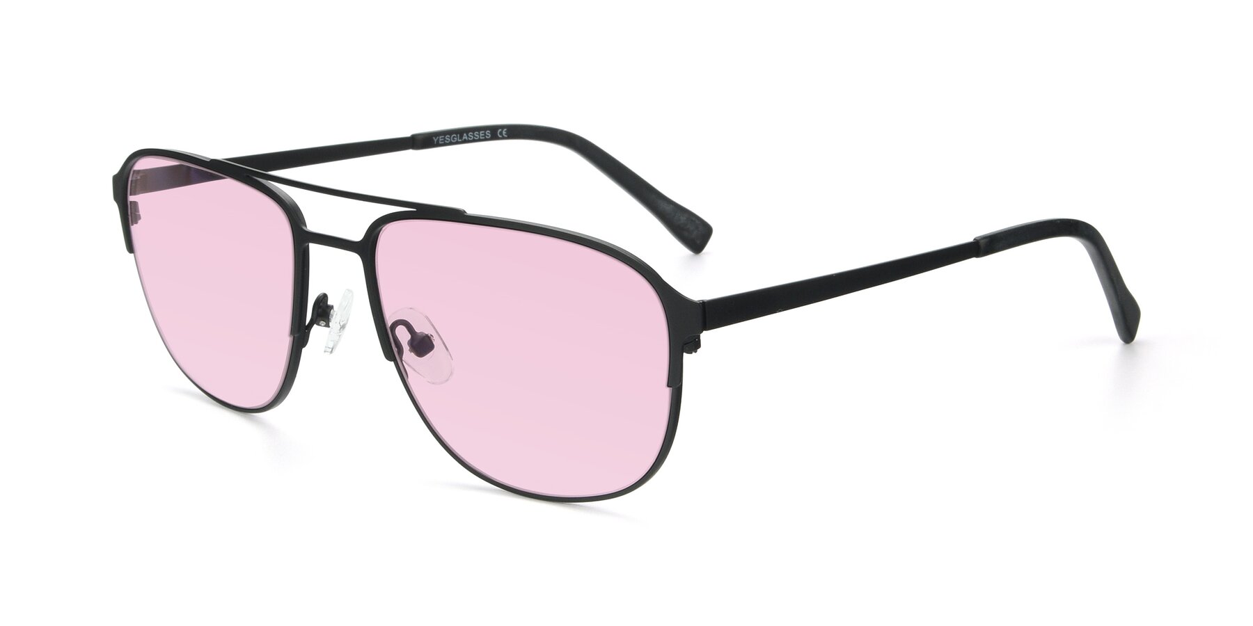 Angle of 9513 in Antique Black with Light Pink Tinted Lenses