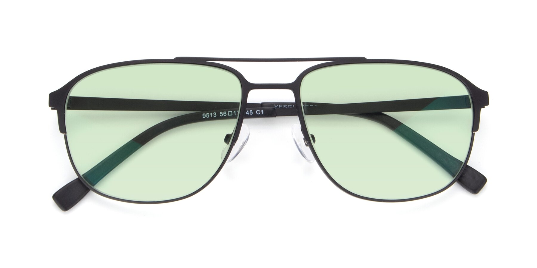 Folded Front of 9513 in Antique Black with Light Green Tinted Lenses