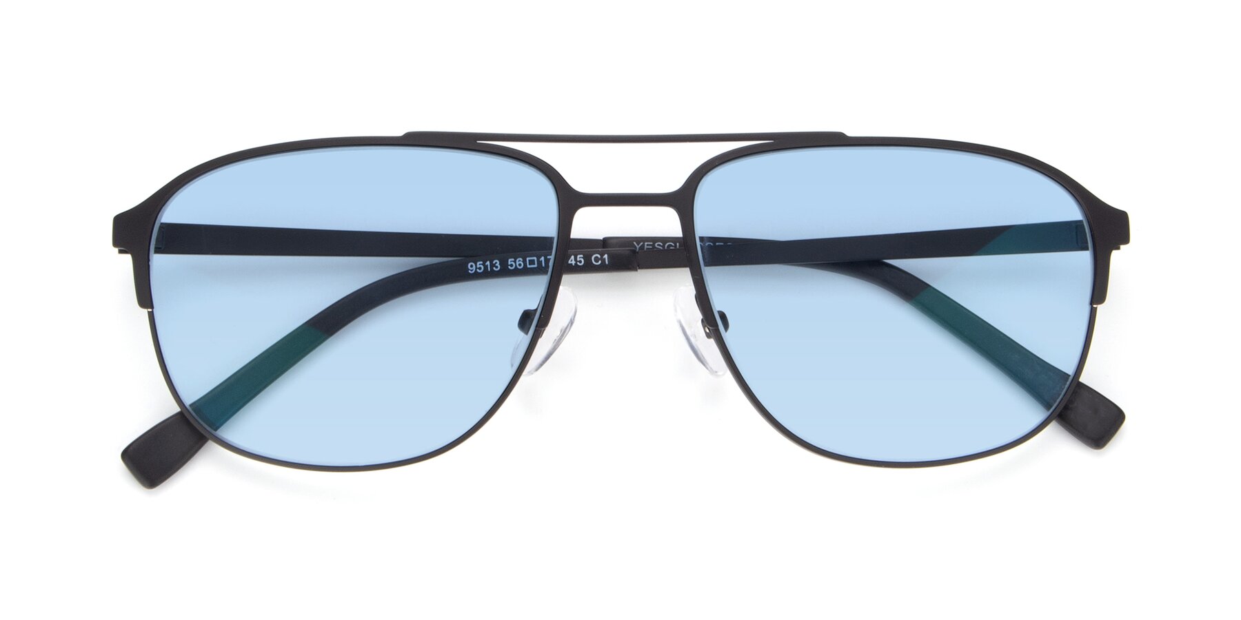 Folded Front of 9513 in Antique Black with Light Blue Tinted Lenses