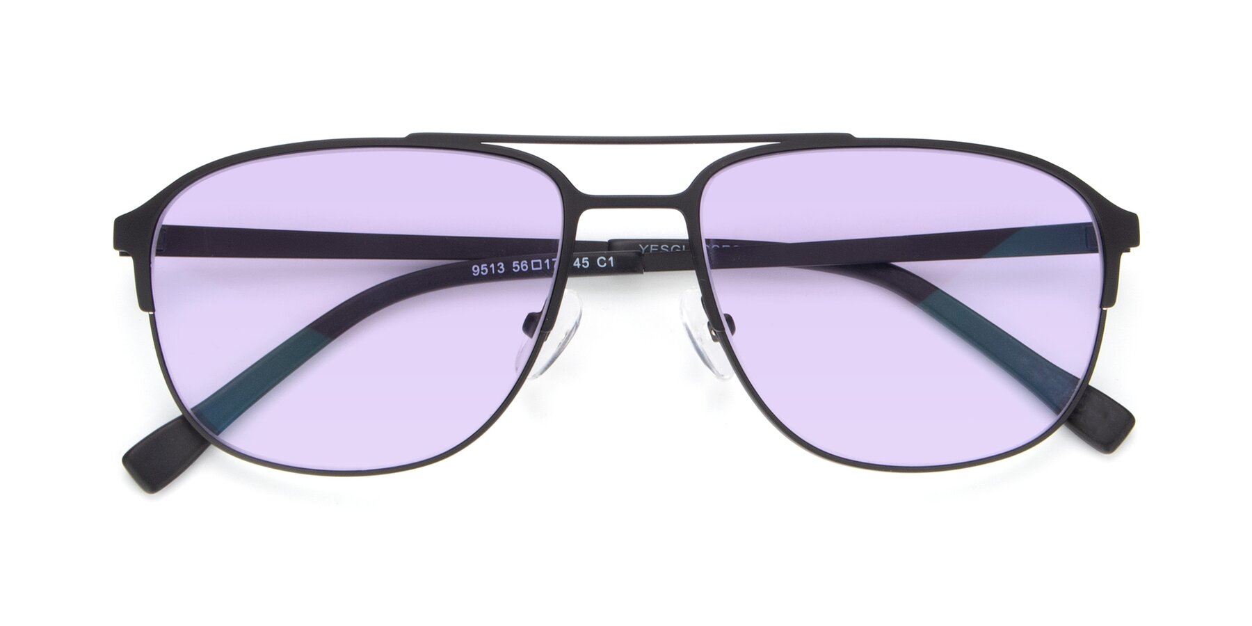 Folded Front of 9513 in Antique Black with Light Purple Tinted Lenses