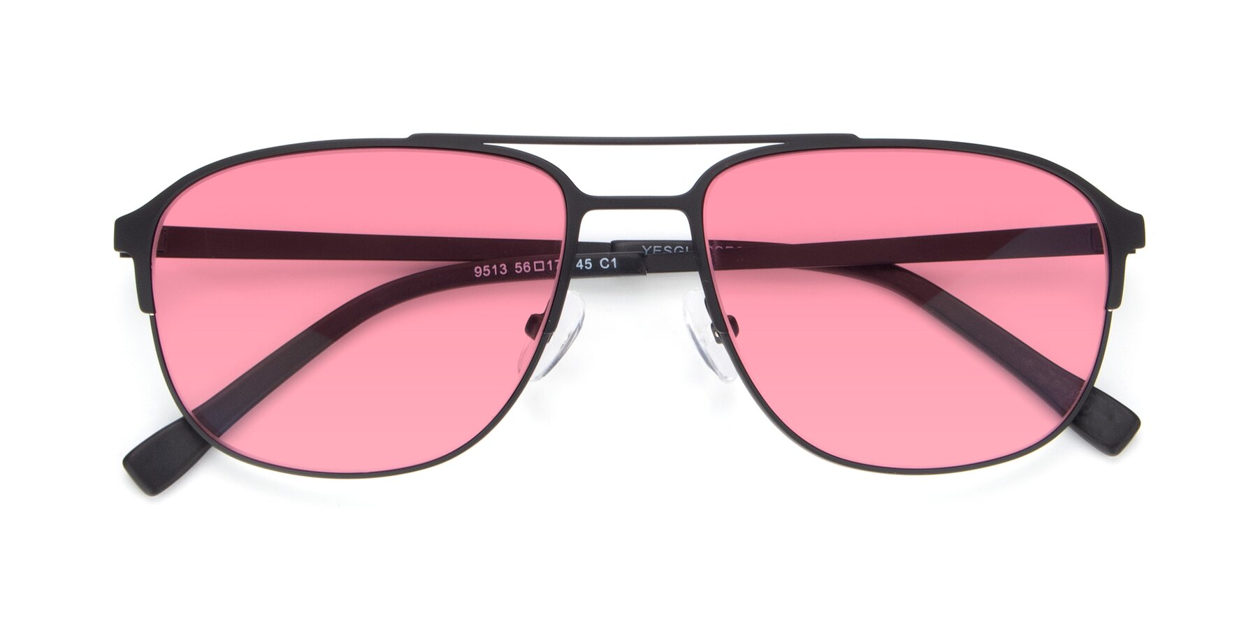 Folded Front of 9513 in Antique Black with Pink Tinted Lenses