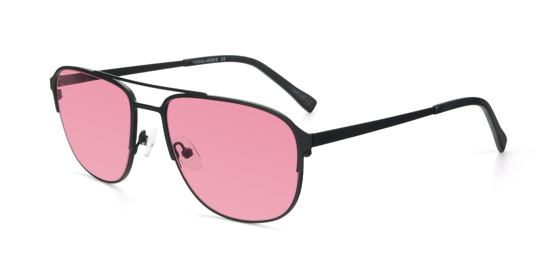 Angle of 9513 in Antique Black with Pink Tinted Lenses