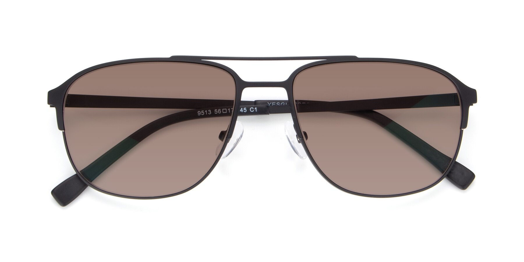 Folded Front of 9513 in Antique Black with Medium Brown Tinted Lenses