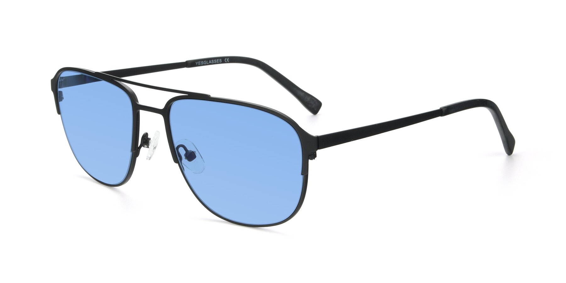 Angle of 9513 in Antique Black with Medium Blue Tinted Lenses