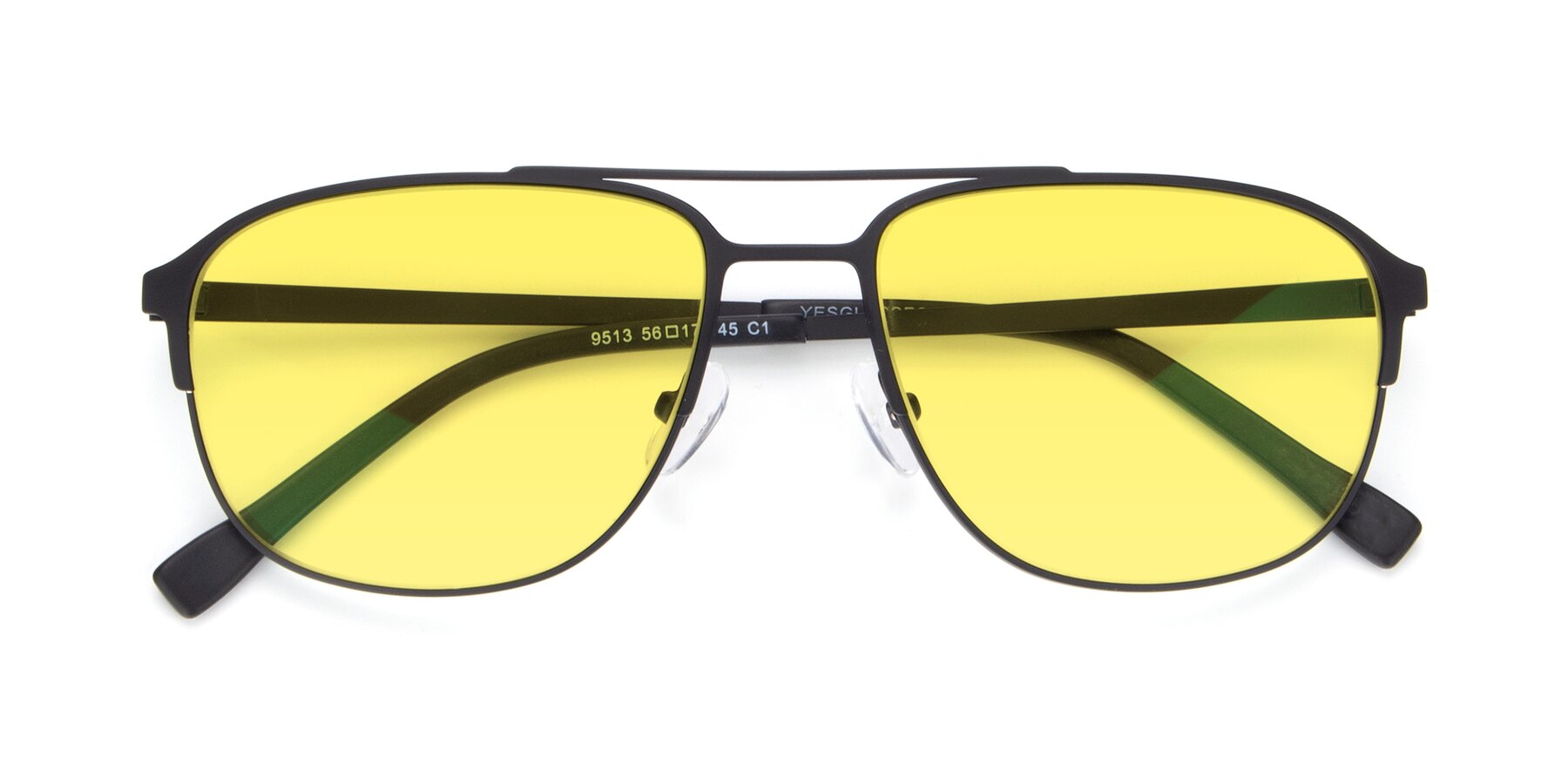 Folded Front of 9513 in Antique Black with Medium Yellow Tinted Lenses