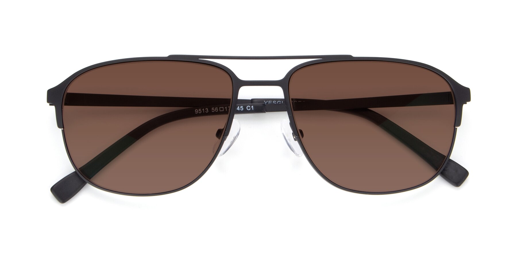 Folded Front of 9513 in Antique Black with Brown Tinted Lenses