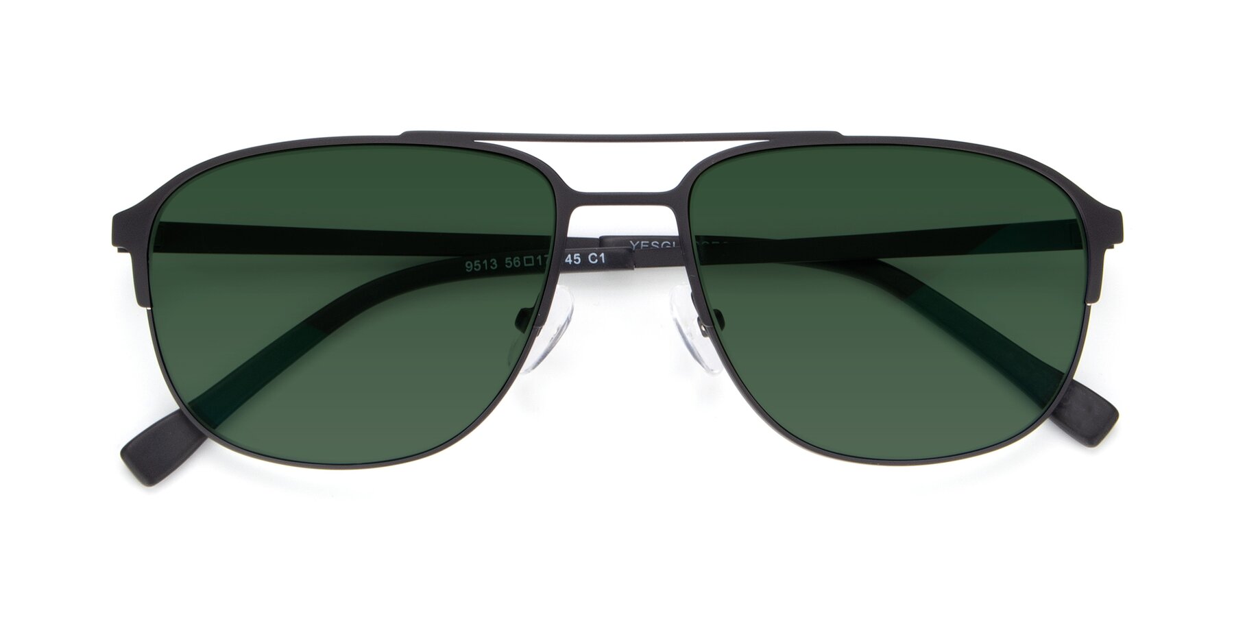 Folded Front of 9513 in Antique Black with Green Tinted Lenses