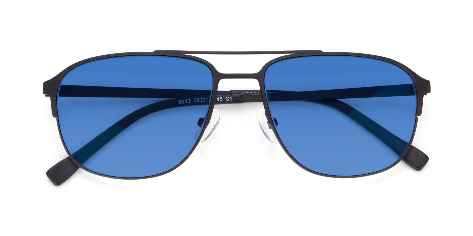 Folded Front of 9513 in Antique Black with Blue Tinted Lenses