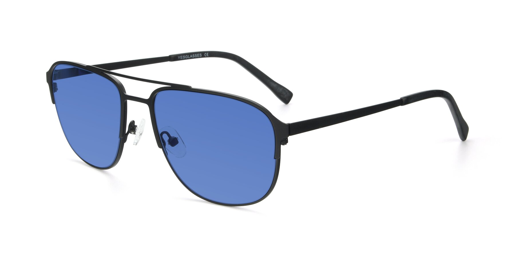 Angle of 9513 in Antique Black with Blue Tinted Lenses