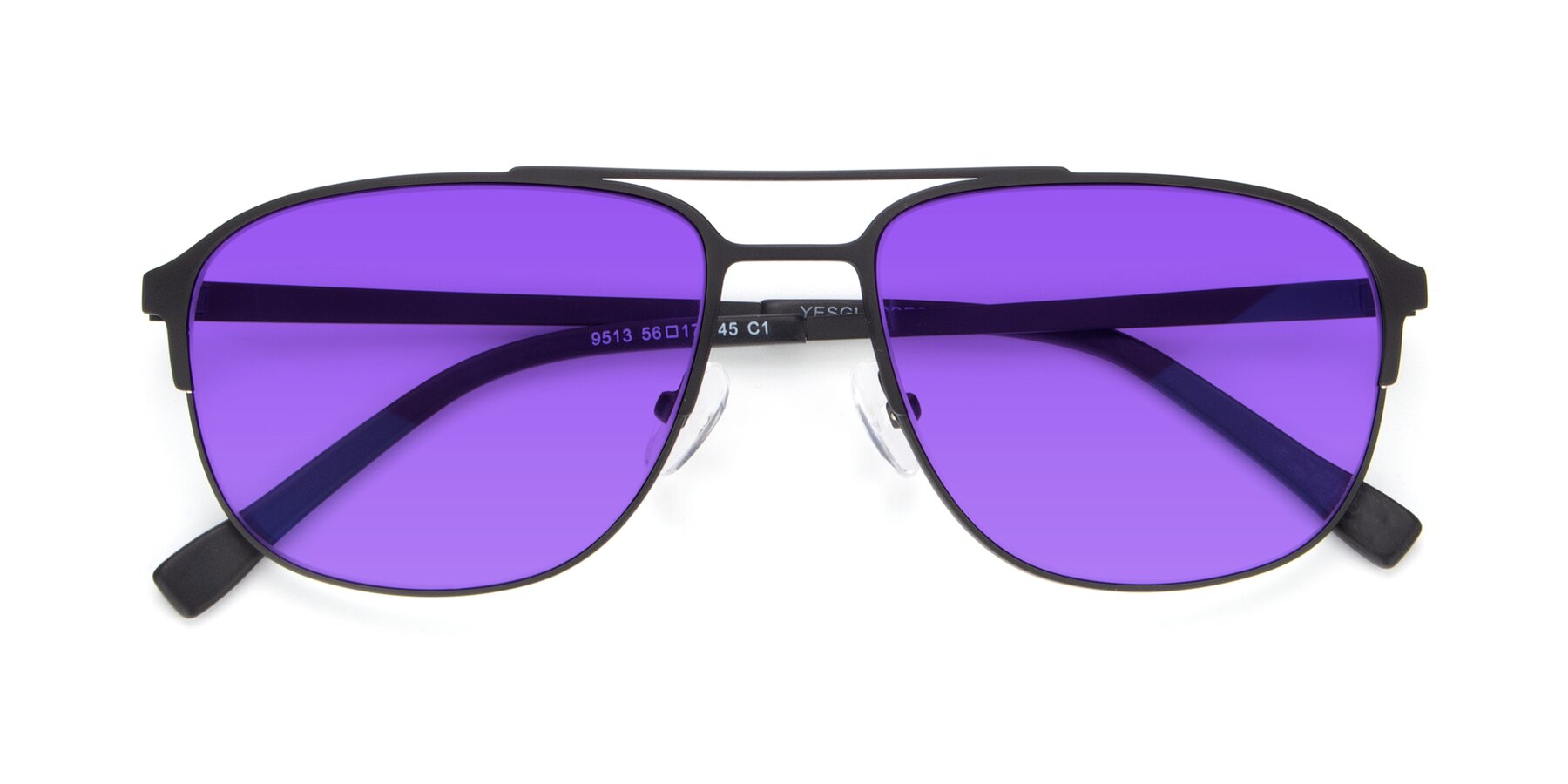 Folded Front of 9513 in Antique Black with Purple Tinted Lenses