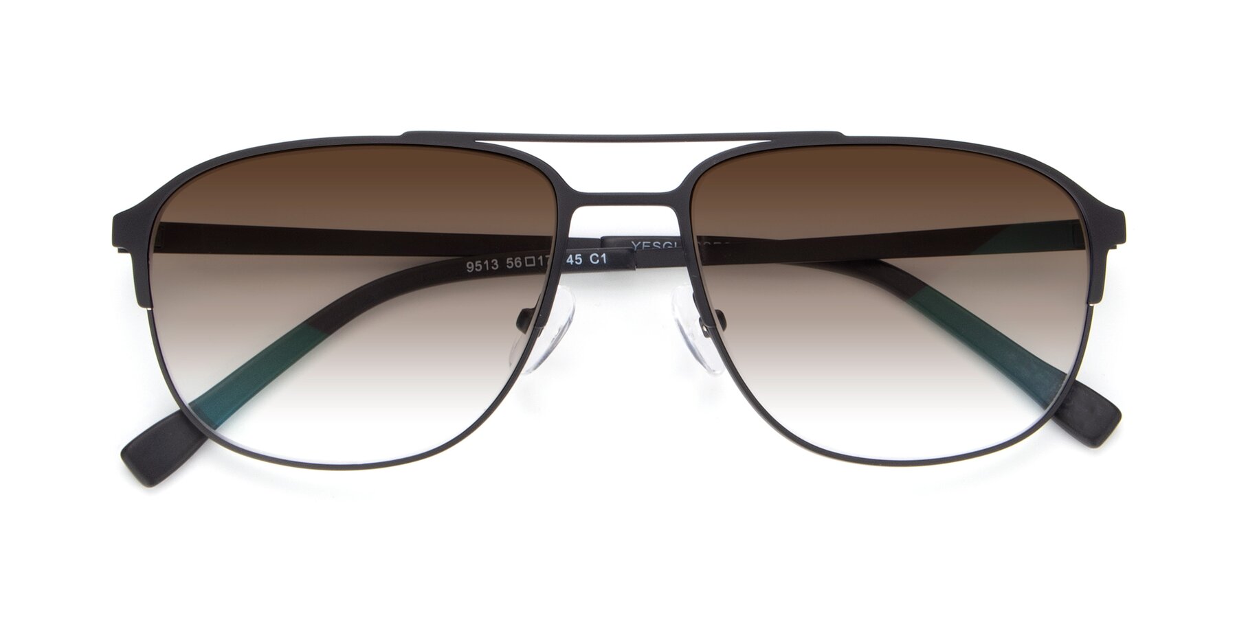 Folded Front of 9513 in Antique Black with Brown Gradient Lenses