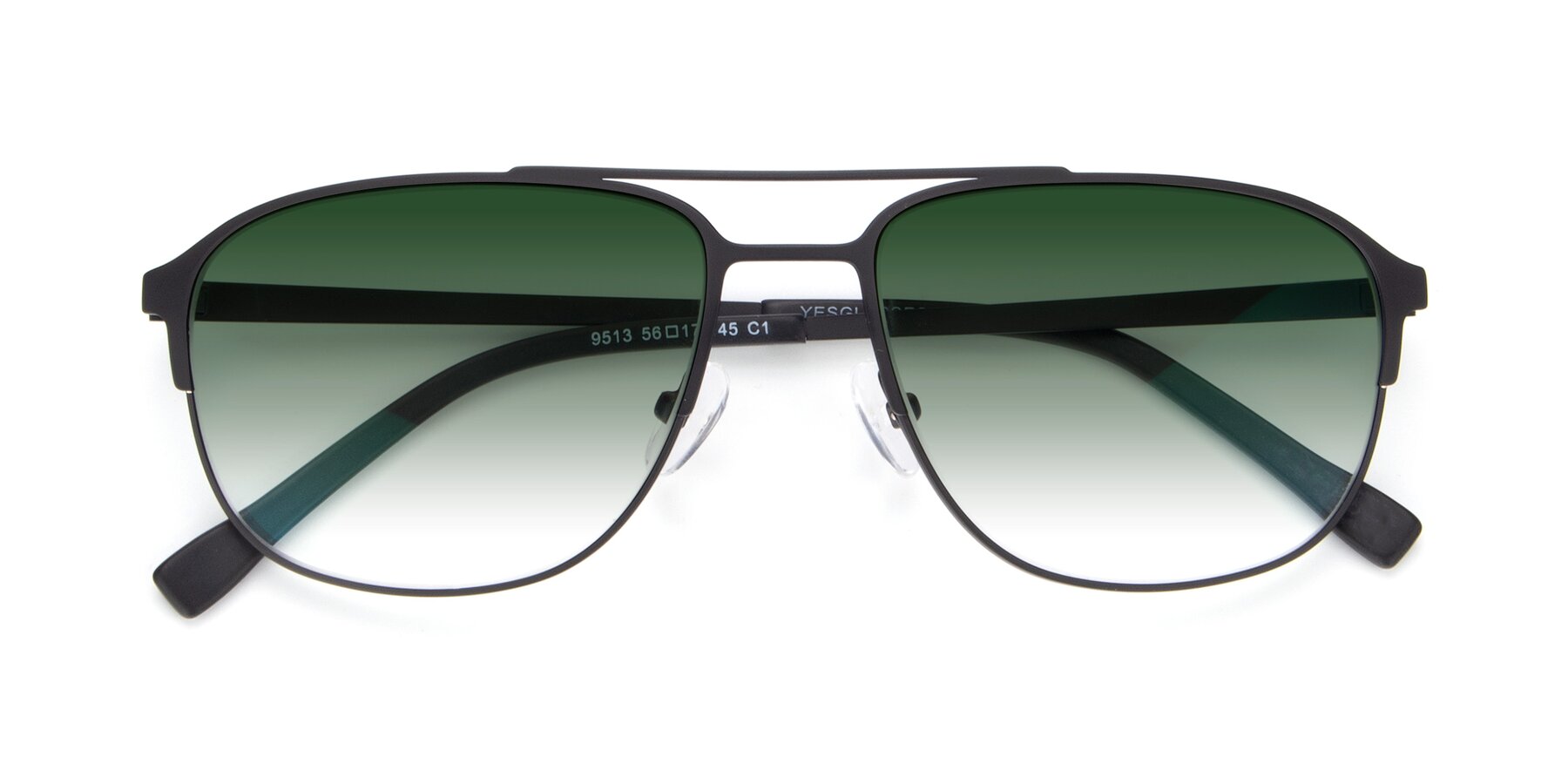 Folded Front of 9513 in Antique Black with Green Gradient Lenses