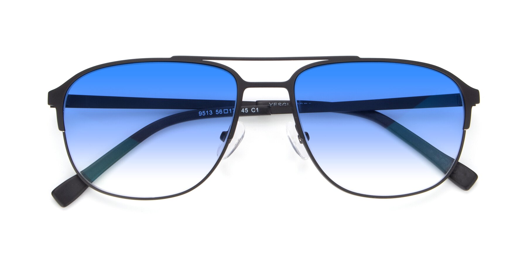 Folded Front of 9513 in Antique Black with Blue Gradient Lenses