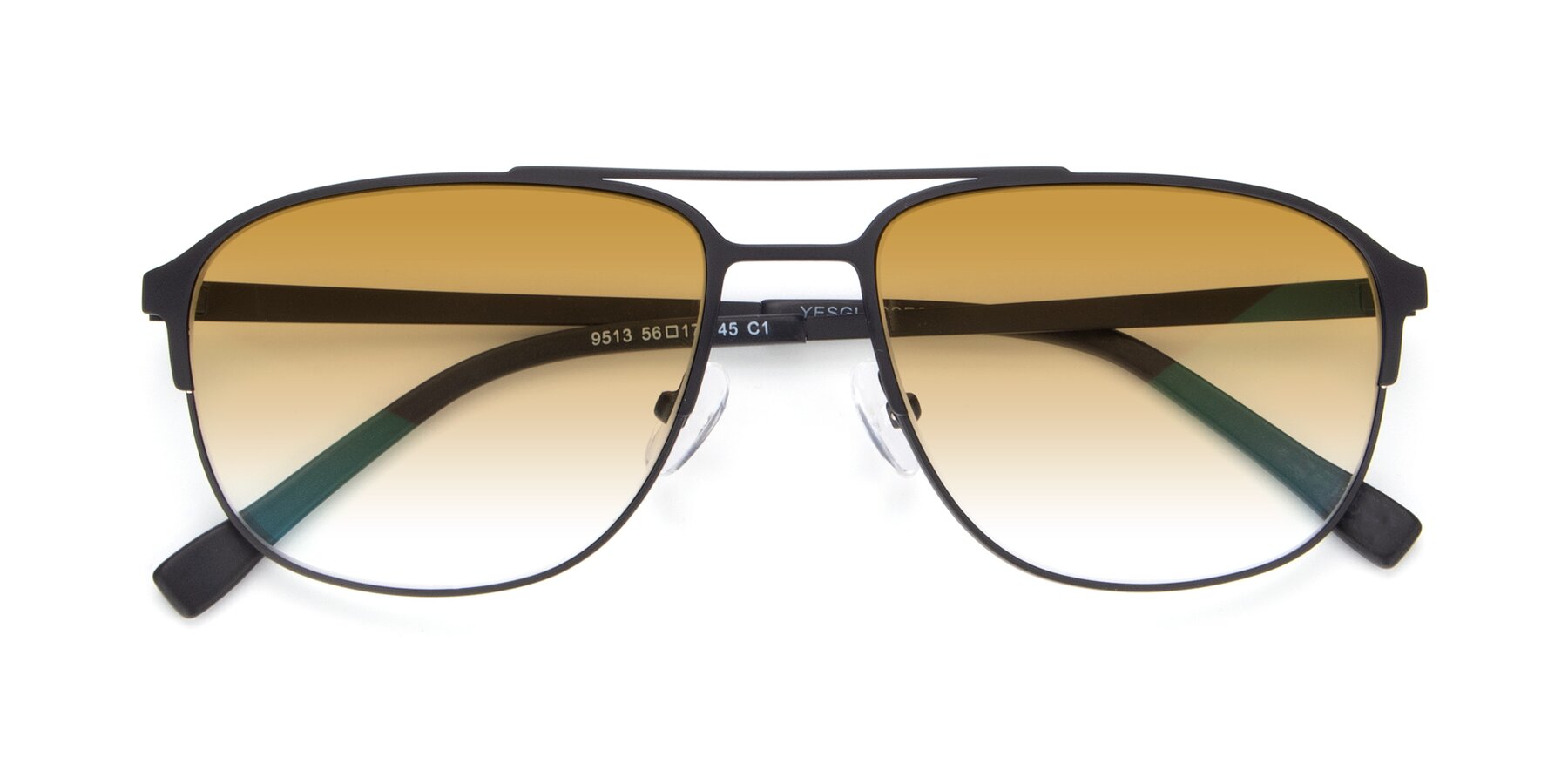 Folded Front of 9513 in Antique Black with Champagne Gradient Lenses