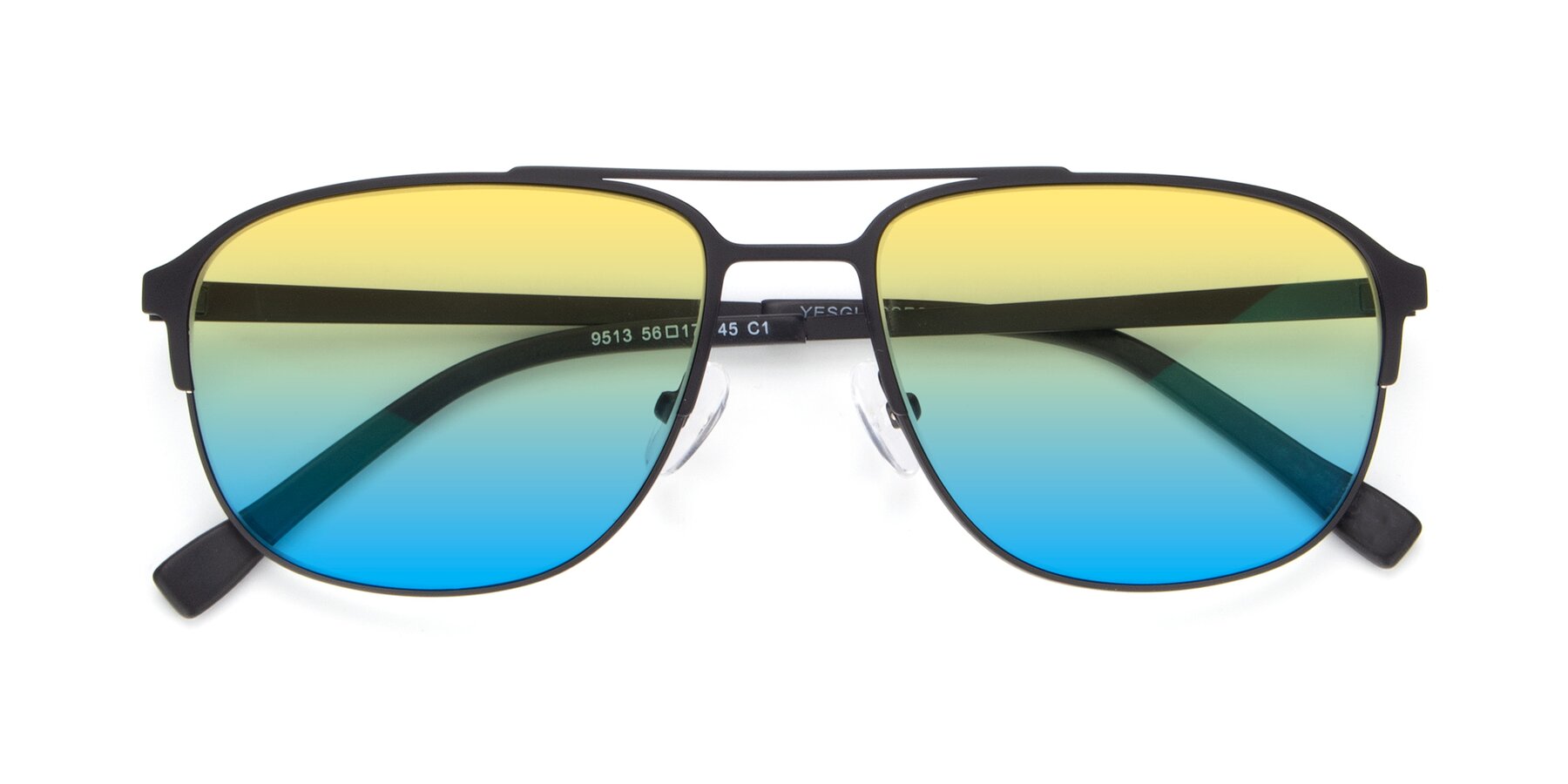 Folded Front of 9513 in Antique Black with Yellow / Blue Gradient Lenses
