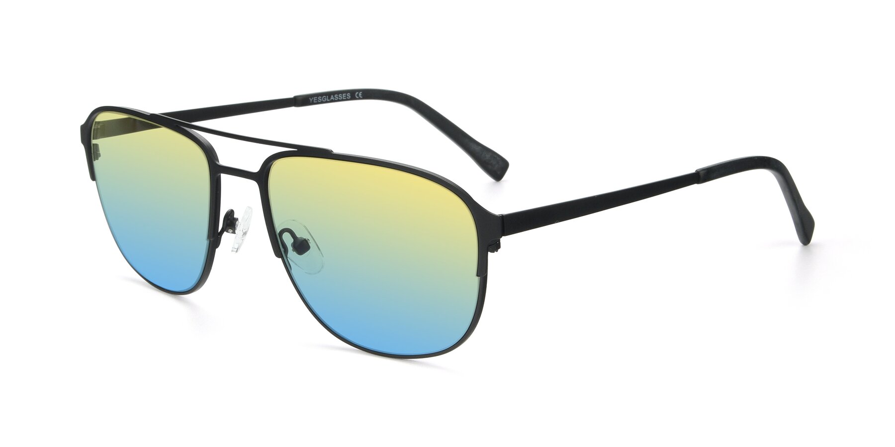 Angle of 9513 in Antique Black with Yellow / Blue Gradient Lenses