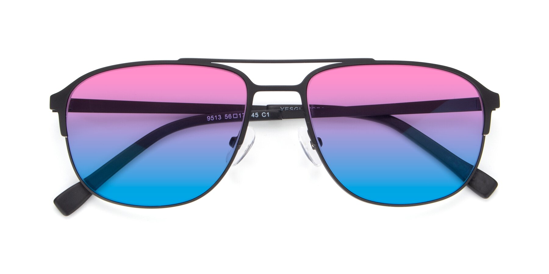 Folded Front of 9513 in Antique Black with Pink / Blue Gradient Lenses