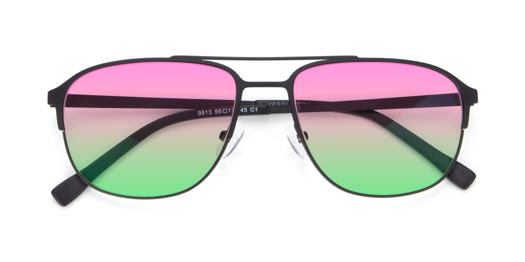 Folded Front of 9513 in Antique Black with Pink / Green Gradient Lenses