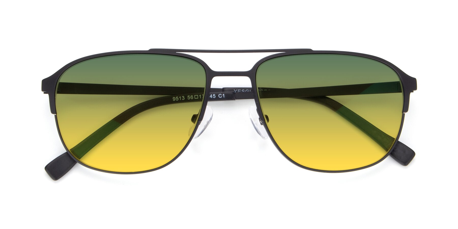 Folded Front of 9513 in Antique Black with Green / Yellow Gradient Lenses