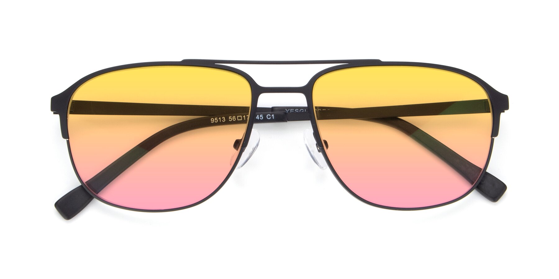 Folded Front of 9513 in Antique Black with Yellow / Pink Gradient Lenses