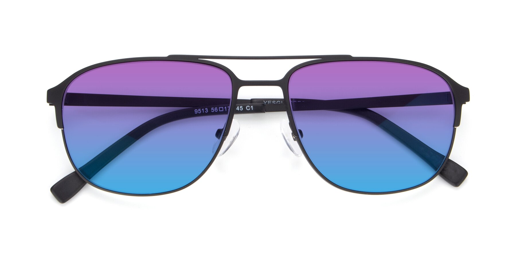 Folded Front of 9513 in Antique Black with Purple / Blue Gradient Lenses