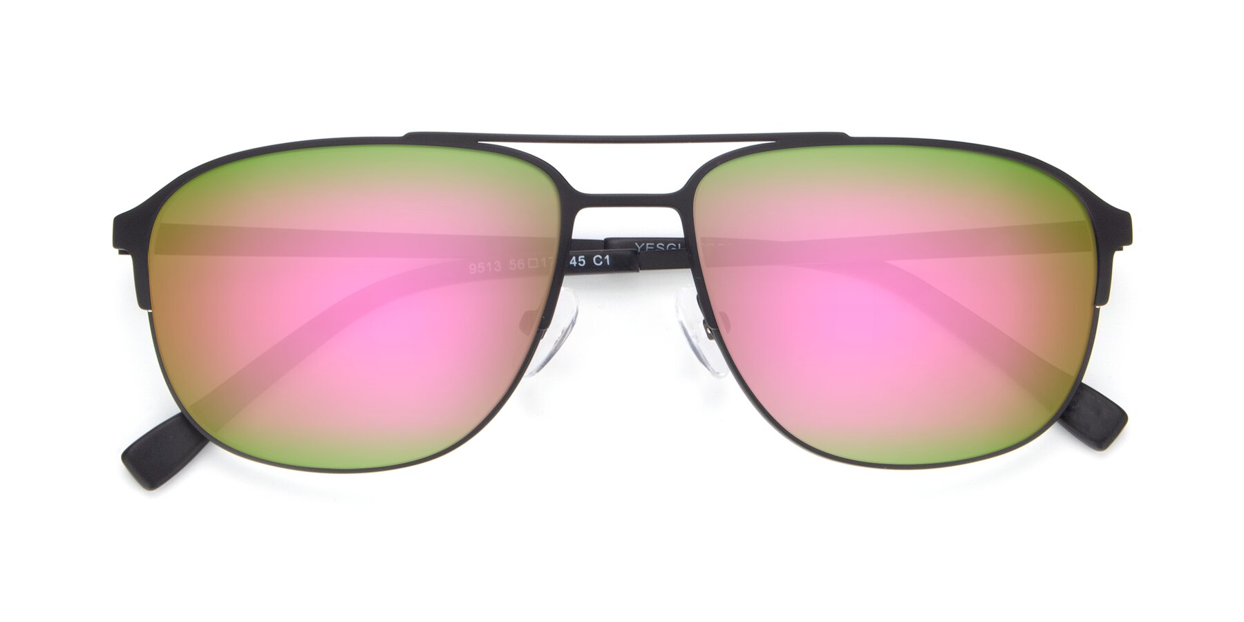 Folded Front of 9513 in Antique Black with Pink Mirrored Lenses