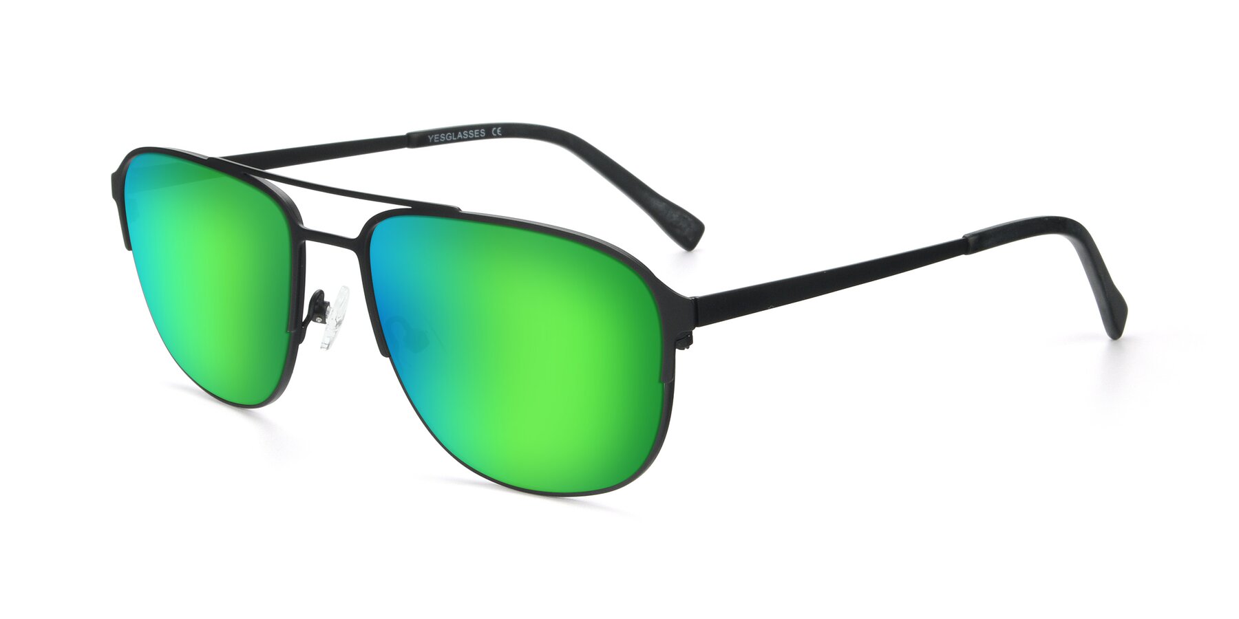 Angle of 9513 in Antique Black with Green Mirrored Lenses