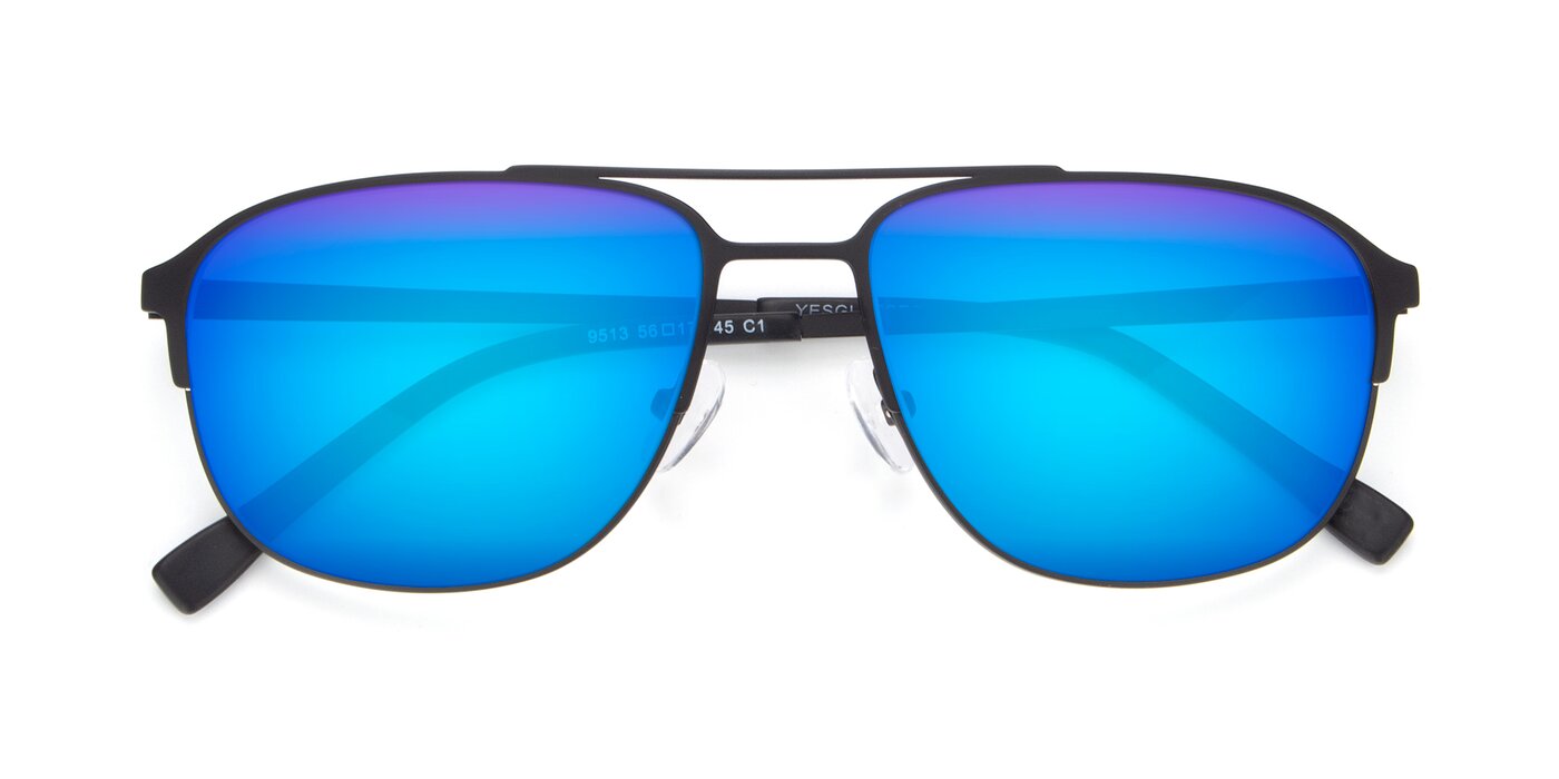 9513 - Antique Black Flash Mirrored Sunglasses