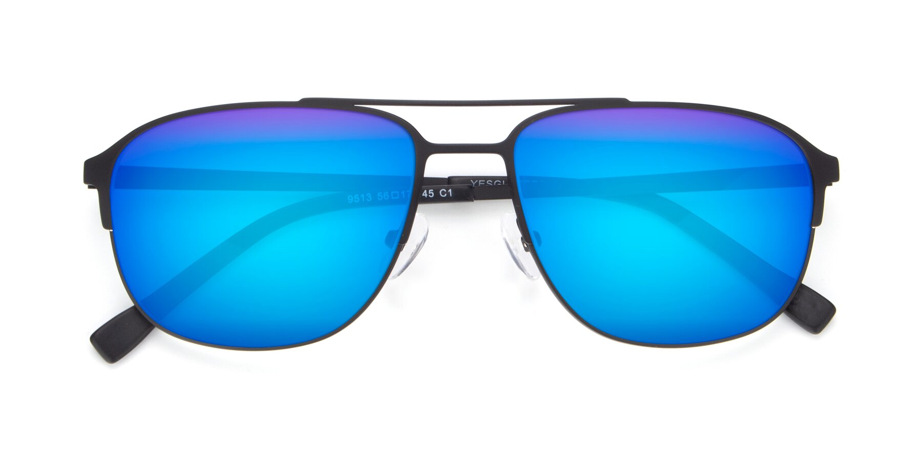 Folded Front of 9513 in Antique Black with Blue Mirrored Lenses
