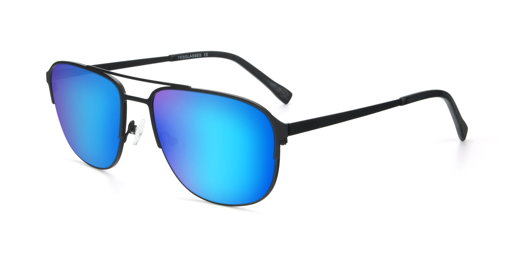 Angle of 9513 in Antique Black with Blue Mirrored Lenses