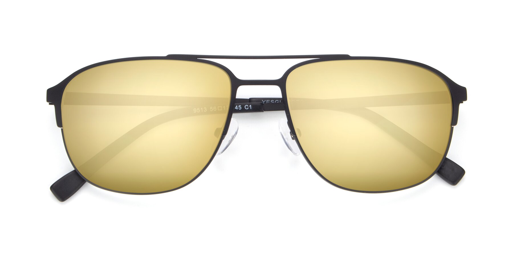 Folded Front of 9513 in Antique Black with Gold Mirrored Lenses