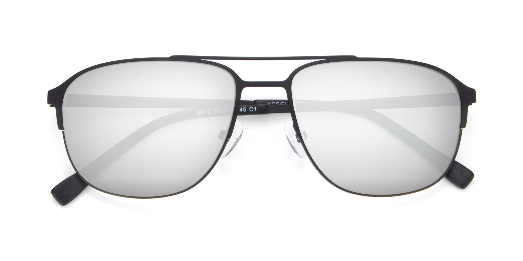 Folded Front of 9513 in Antique Black with Silver Mirrored Lenses