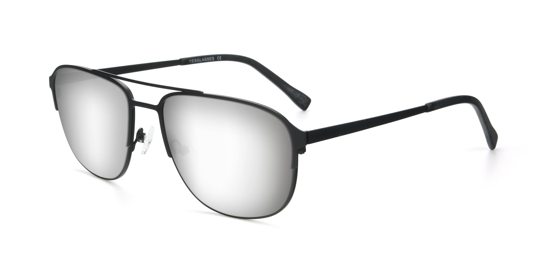 Angle of 9513 in Antique Black with Silver Mirrored Lenses