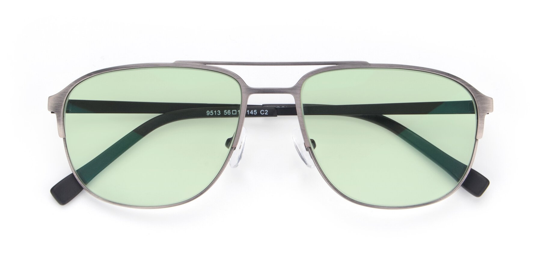Folded Front of 9513 in Antique Silver with Light Green Tinted Lenses