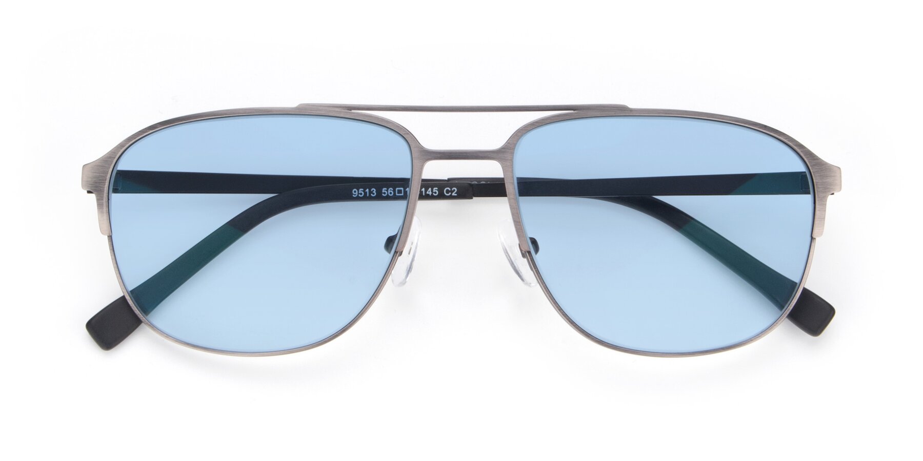 Folded Front of 9513 in Antique Silver with Light Blue Tinted Lenses