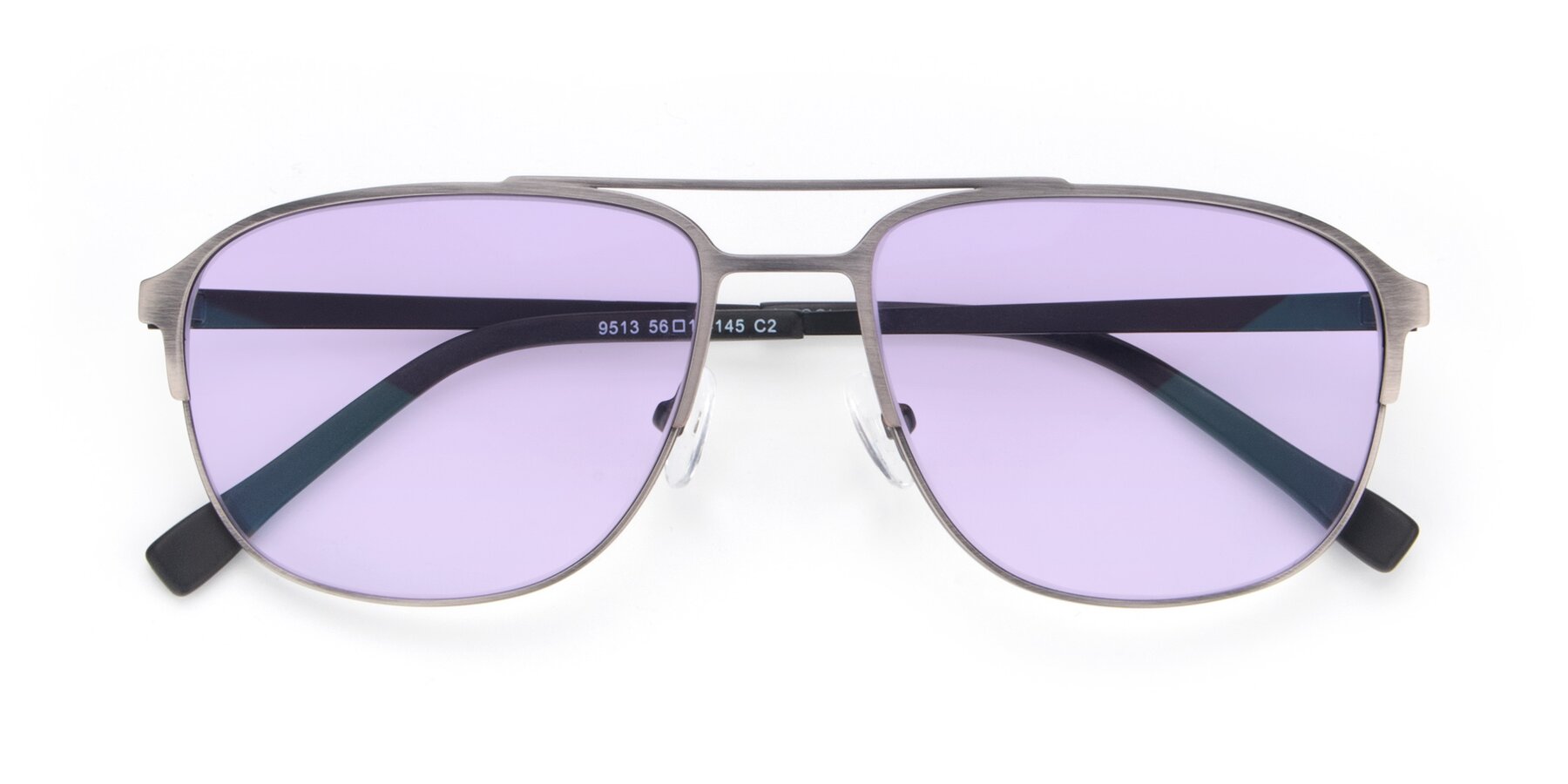 Folded Front of 9513 in Antique Silver with Light Purple Tinted Lenses