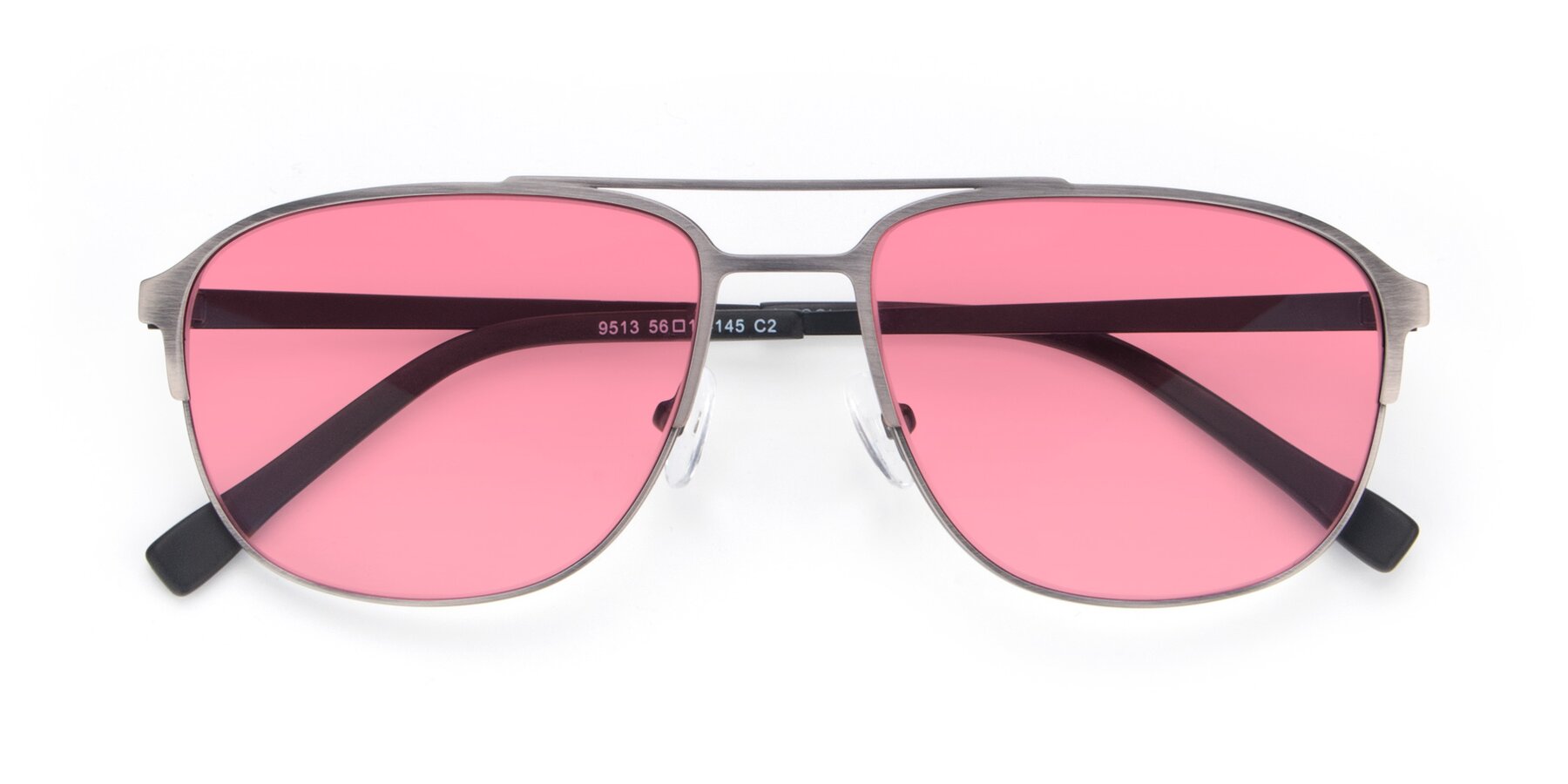 Folded Front of 9513 in Antique Silver with Pink Tinted Lenses