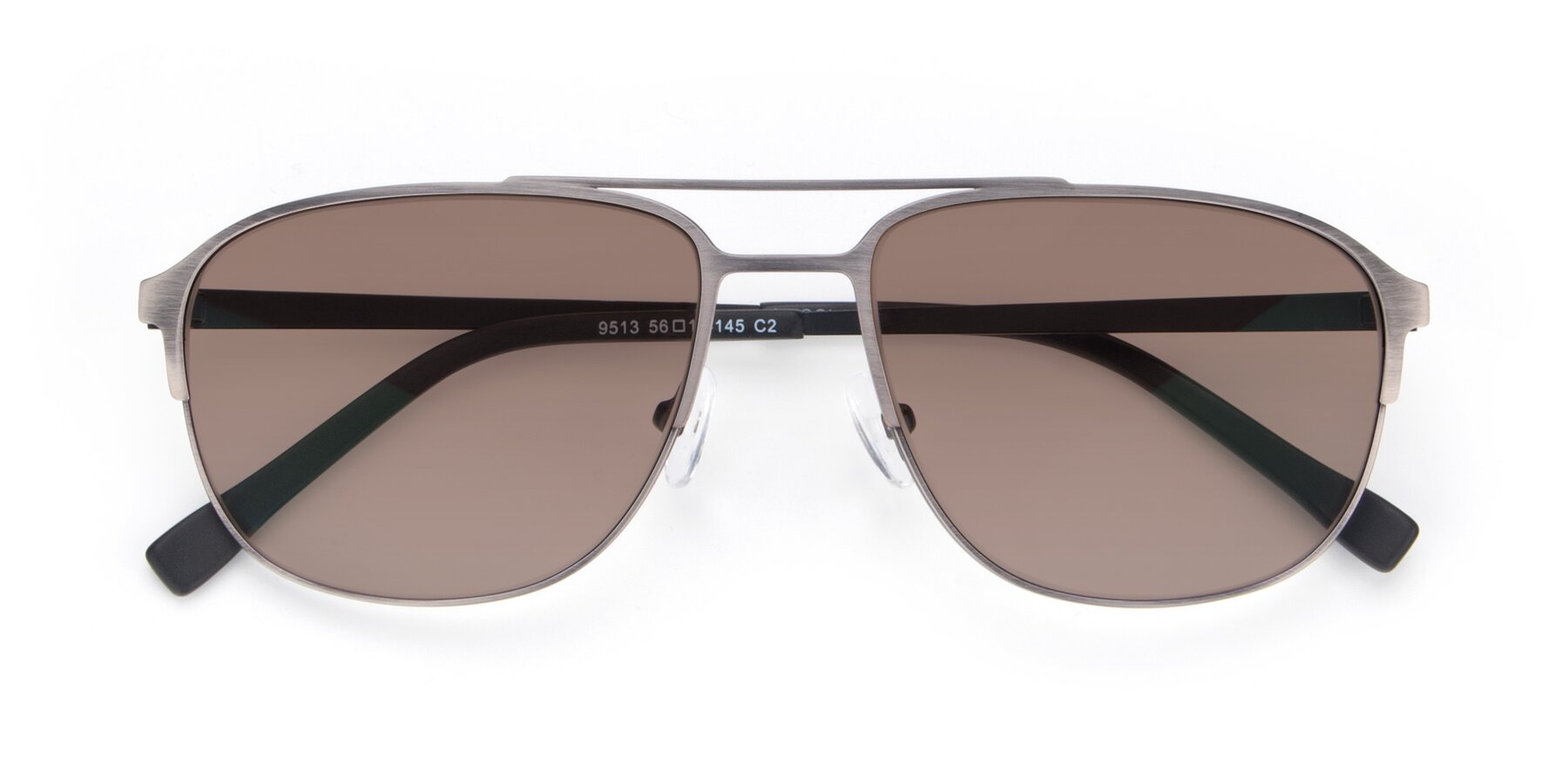 Folded Front of 9513 in Antique Silver with Medium Brown Tinted Lenses
