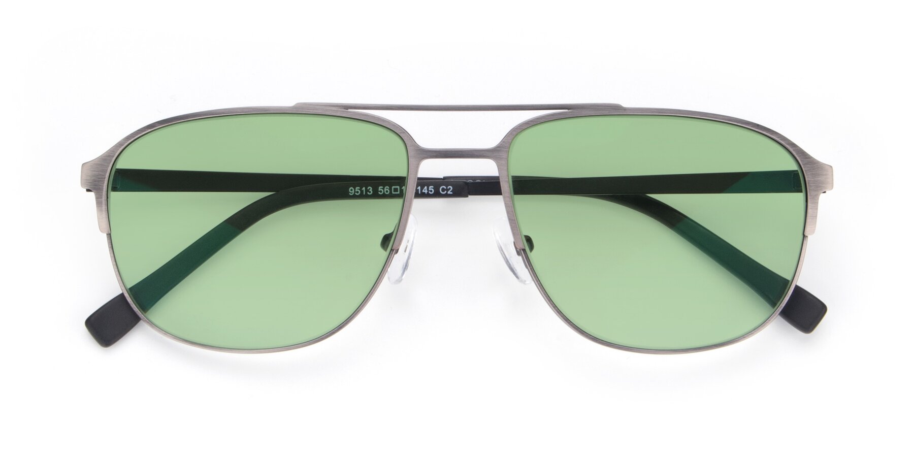 Folded Front of 9513 in Antique Silver with Medium Green Tinted Lenses