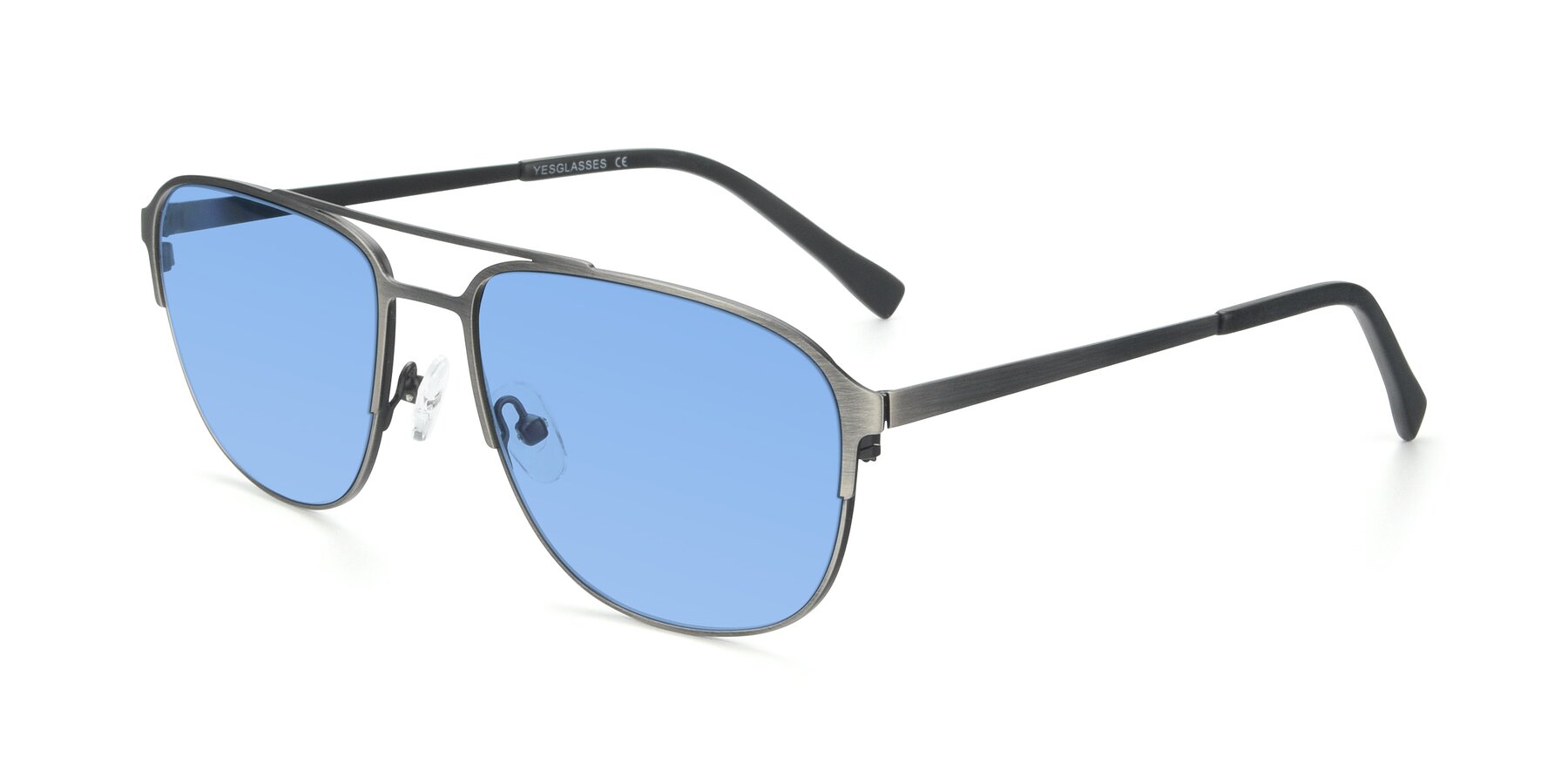 Angle of 9513 in Antique Silver with Medium Blue Tinted Lenses