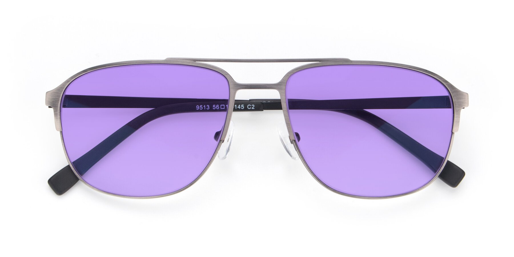 Folded Front of 9513 in Antique Silver with Medium Purple Tinted Lenses