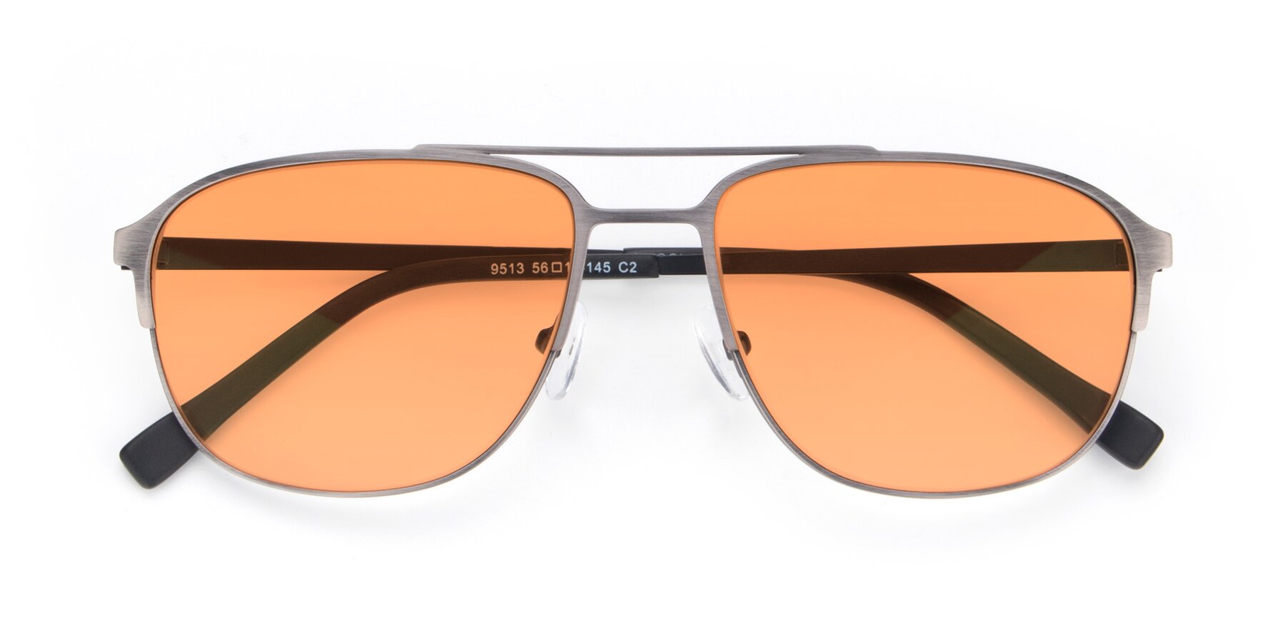 Folded Front of 9513 in Antique Silver with Medium Orange Tinted Lenses