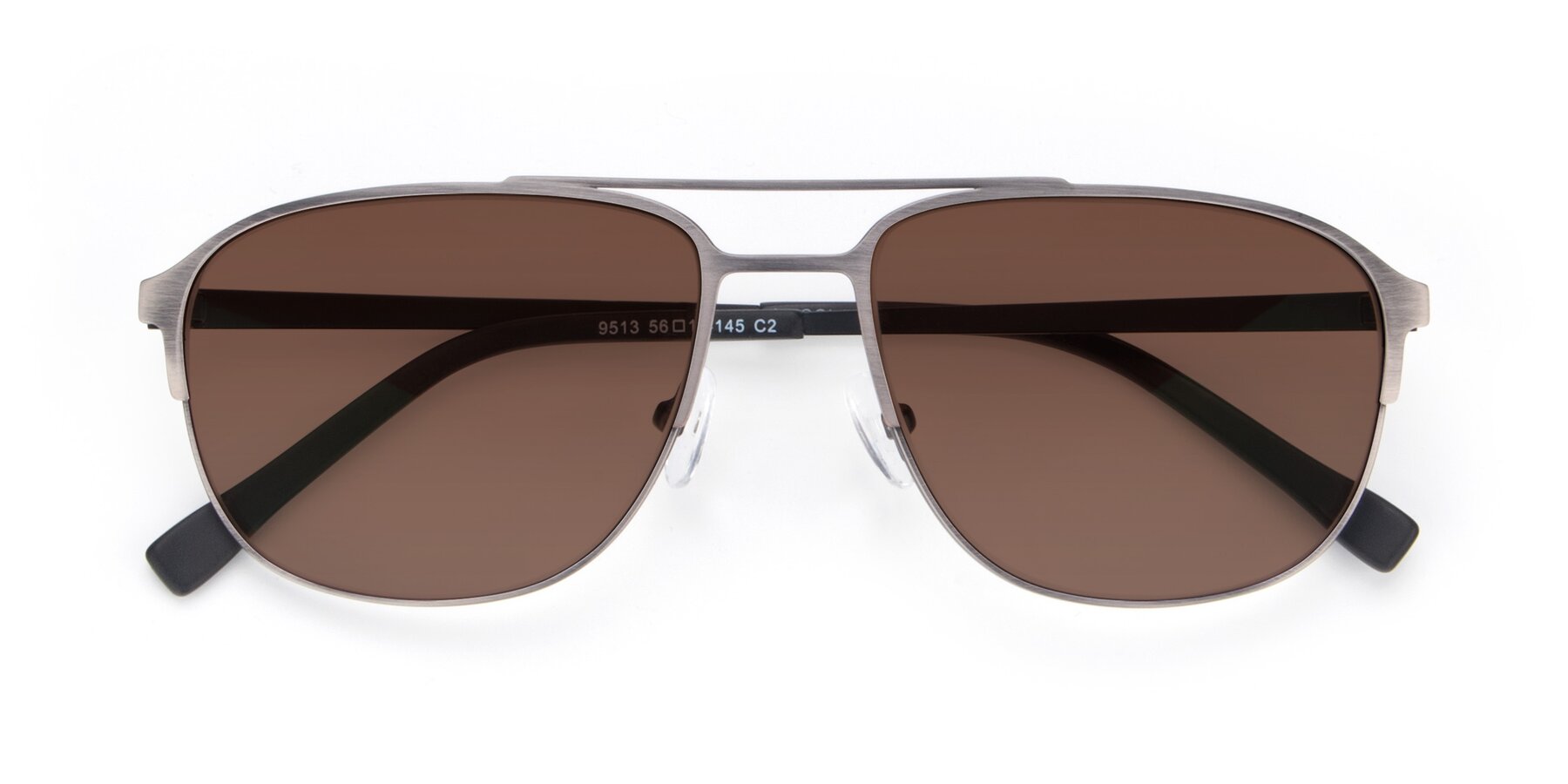 Folded Front of 9513 in Antique Silver with Brown Tinted Lenses